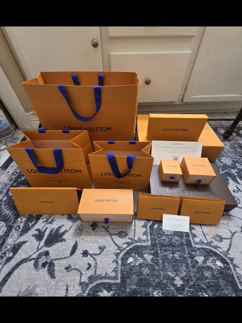 Authentic Louis Vuitton Orange and Blue Branded Gift Boxes & Bags Bundle.